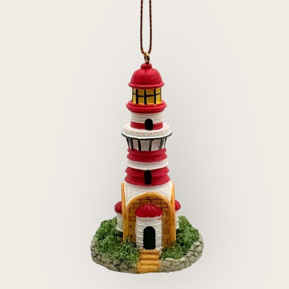 Lighthouse Hanging Ornament Decoration Red White Green Resin - Picture 1 of 2